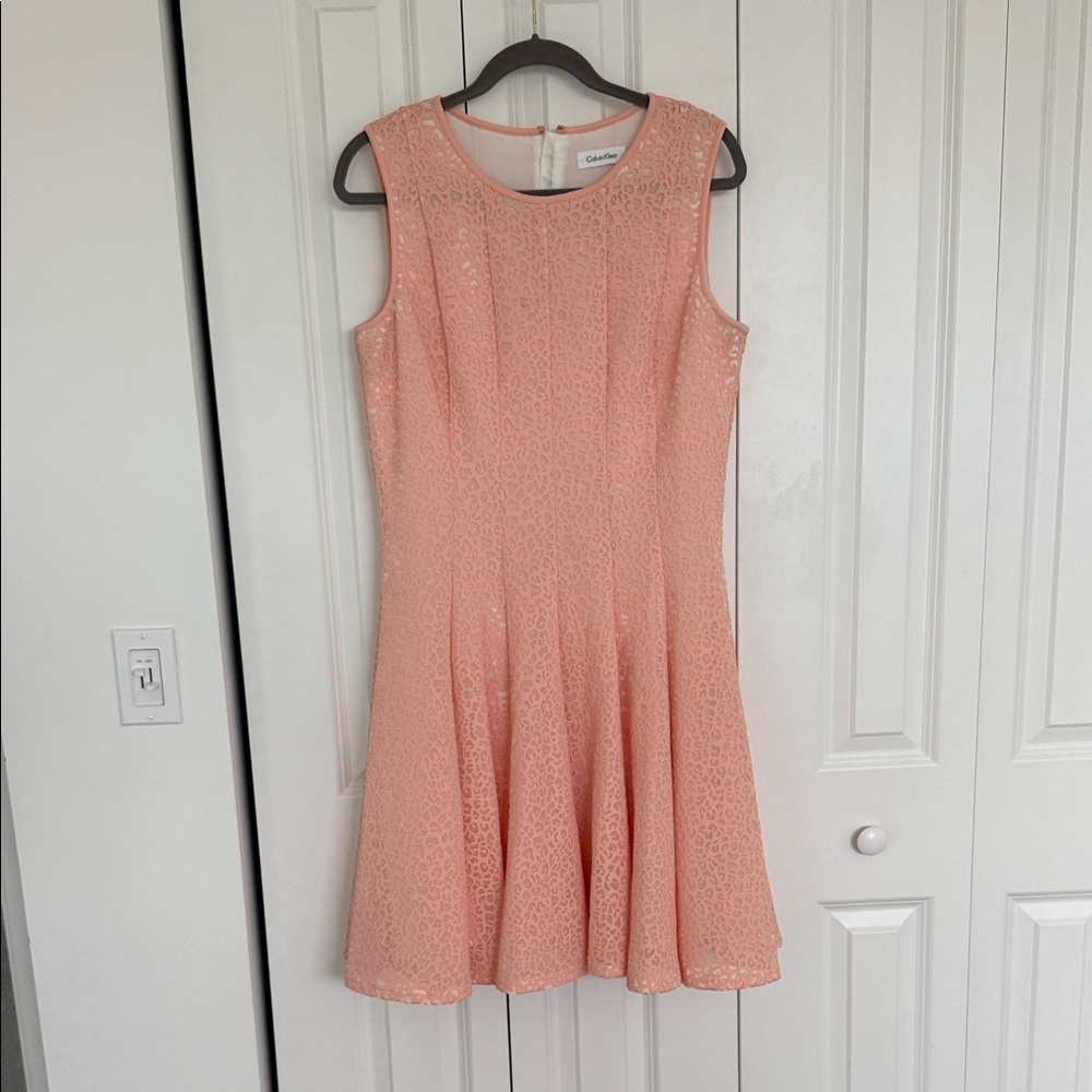 Calvin Klein Peach Lace Fit & Flare  Dress